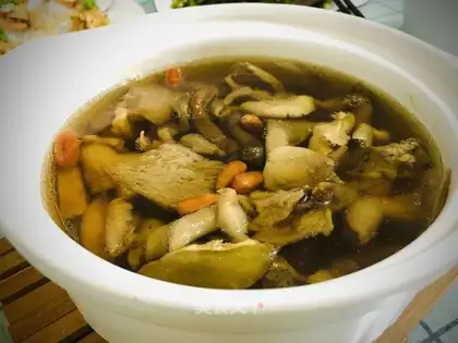 The chicken soup with casserole mushrooms
