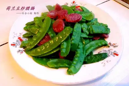 fried sausage with peas