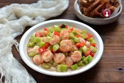 cucumber shrimp and fried shrimp head