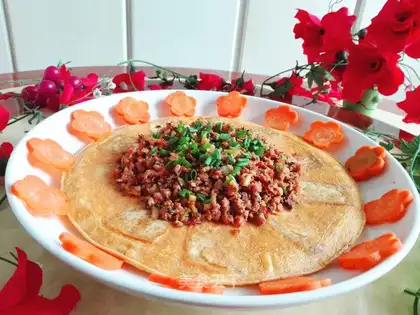 Meat tofu fried eggs
