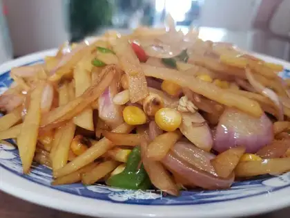 Cornfried onion potatoes