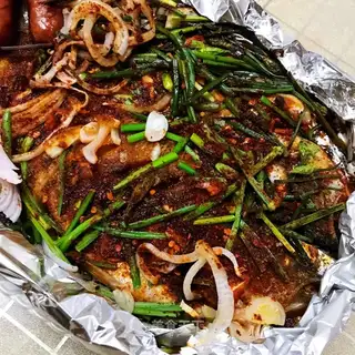 Spicy roasted bass