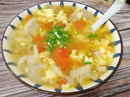 Pumpkin tomato egg soup