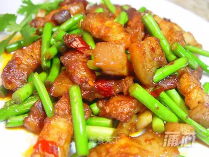 pork belly with garlic sprouts