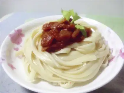 Pasta with tomato sauce and meat sauce