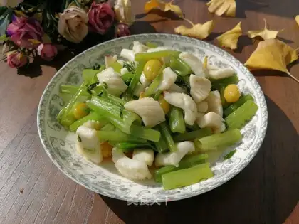 Celery pickles, fried squid