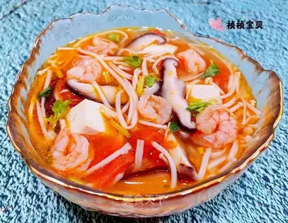 Shrimp bean curd, gilder, mushroom soup