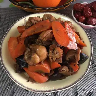 Flaming chicken legs with mushroom carrots