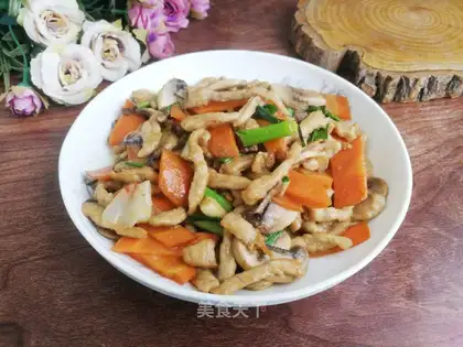 Mushroom carrots, fried meat