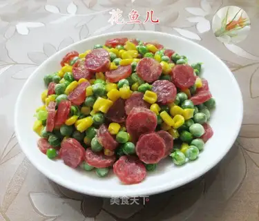 Corn grains of red bean fried sausage