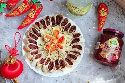 Flowers with expensive vegetable rolls