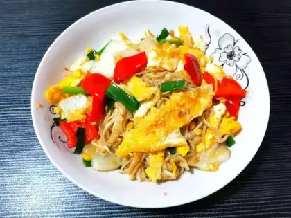 Eggs and golden mushrooms
