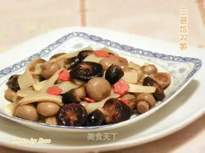 Stewed with Double Bamboo Shoots with Three Mushrooms