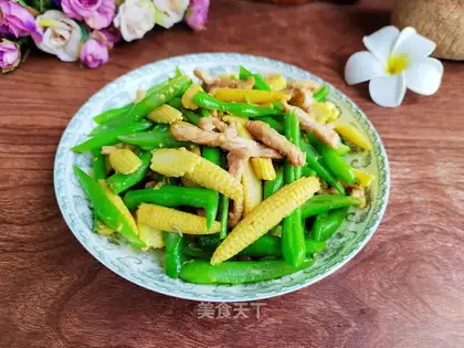 Corn bean fried meat