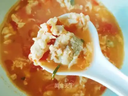 Tomato shrimp balls, egg soup