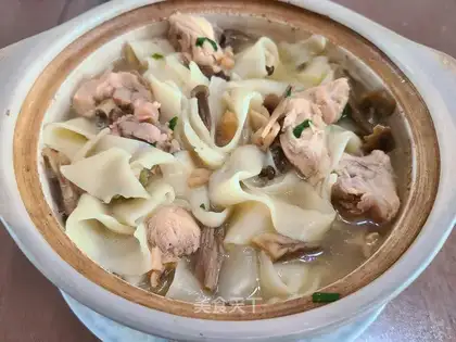 Moose mushroom chicken noodles
