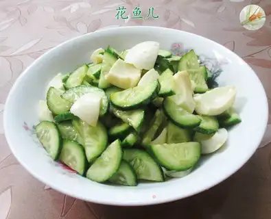 Eggs and fruit and cucumbers