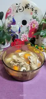 A deer, mushroom-porn chicken broth