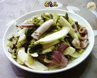 The pickled squid is white