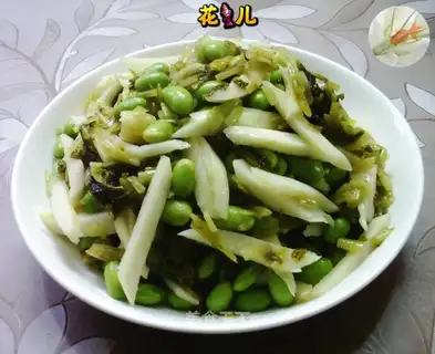 The pickles are white and fried beans