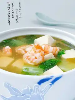 Emerald shrimp tofu soup