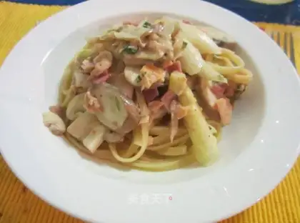 Creamy fish flavored asparagus pasta