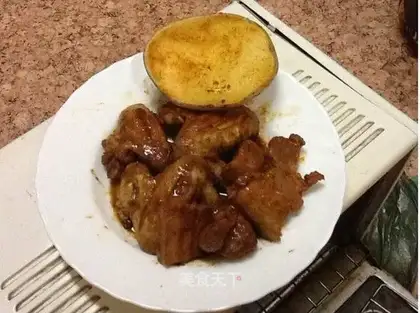 Roasted chicken wings, pork belly, potatoes