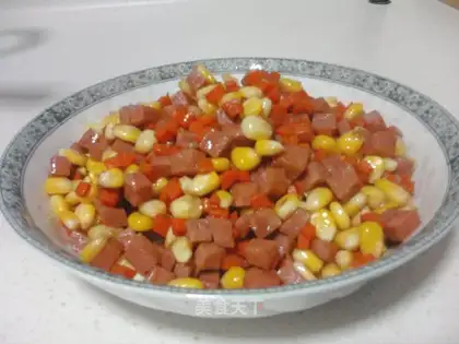 stir-fried ham with corn and radish
