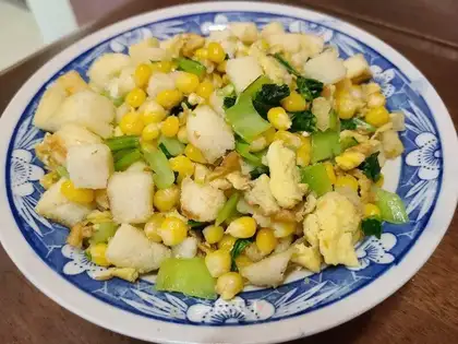 ♪ Green corn pelts of egg fried ♪