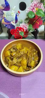 Cow and white and potatoes