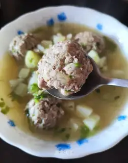Potato chicken meatball soup
