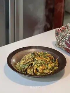 Fried eggs with sprouts