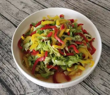 The peppers are fried with kale