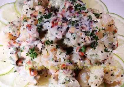 Lemon almond shrimp ball salad