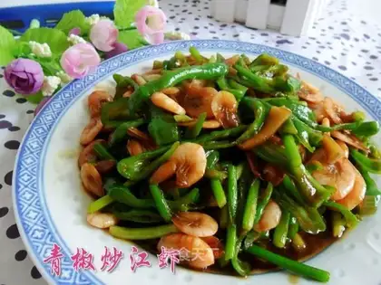 stir-fried river shrimp with double greens