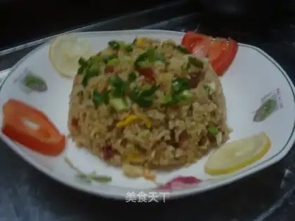 Curry sausage and egg fried rice