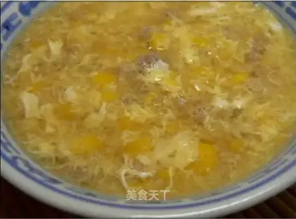 Minced pork, egg, corn soup