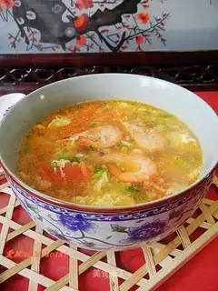 Prawn and tomato egg soup