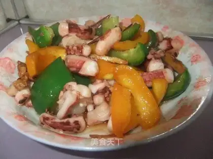 stir-fried squid head with colorful peppers