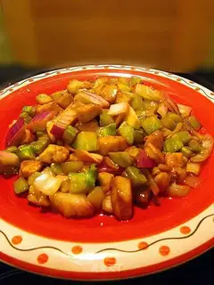 stir-fried chicken broccoli stalks