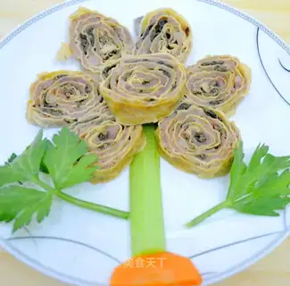 Chinese toon pork and bean skin roll