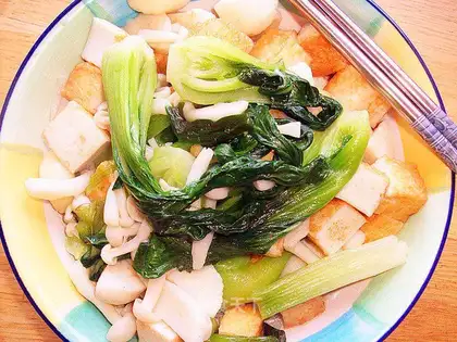 Fish balls, fish tofu, stir-fried vegetables