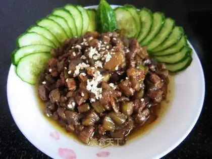 Saute diced eggplant in soy sauce