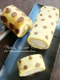 Policy-dotted mocha cream cake roll