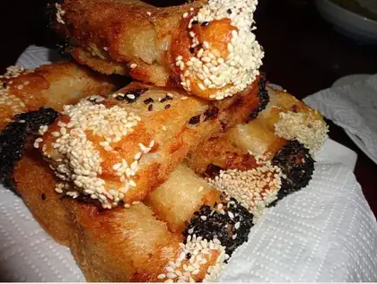 Black and white with sesame taro rolls