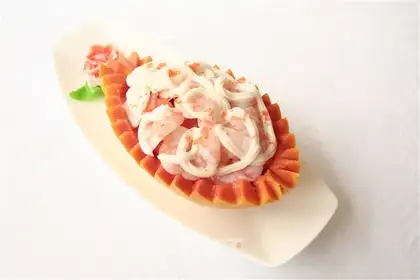 Seafood salad papaya boat