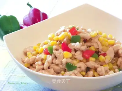 Chicken rice and corn kernels