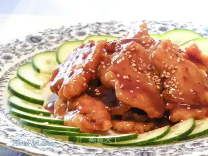 Chicken slices with teryaki sauce