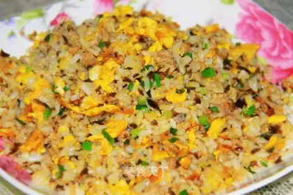 Fried rice with bean sprouts, meat and egg