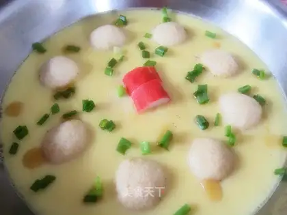 Steamed egg custard with fish balls